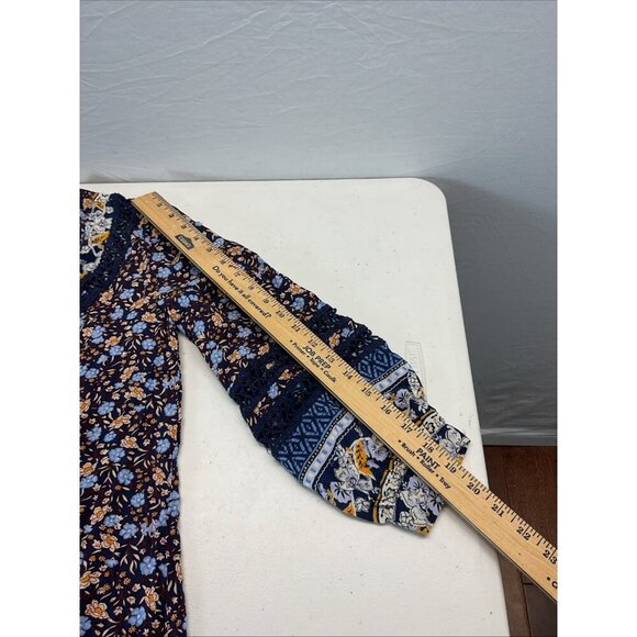 Sundance Boho Tunic Dress Long Sleeve Blue Floral Womens Size S Flowy - Picture 9 of 12